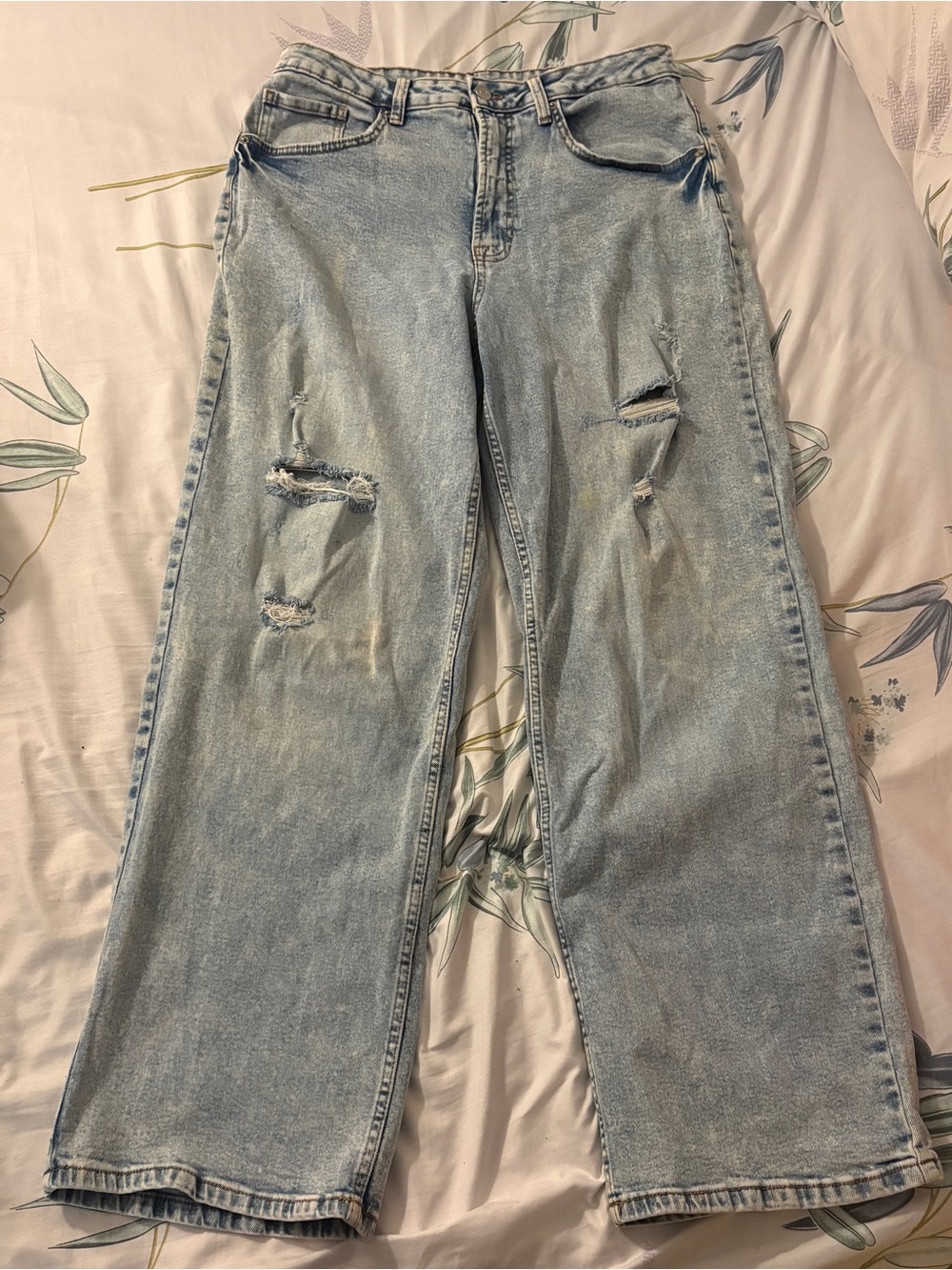 Light Wash Distressed Wide Leg Denim Jeans Size 15